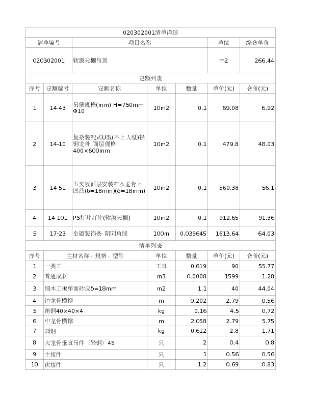 020302001  软膜天棚吊顶