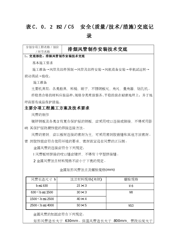 排烟风管制作安装技术交底